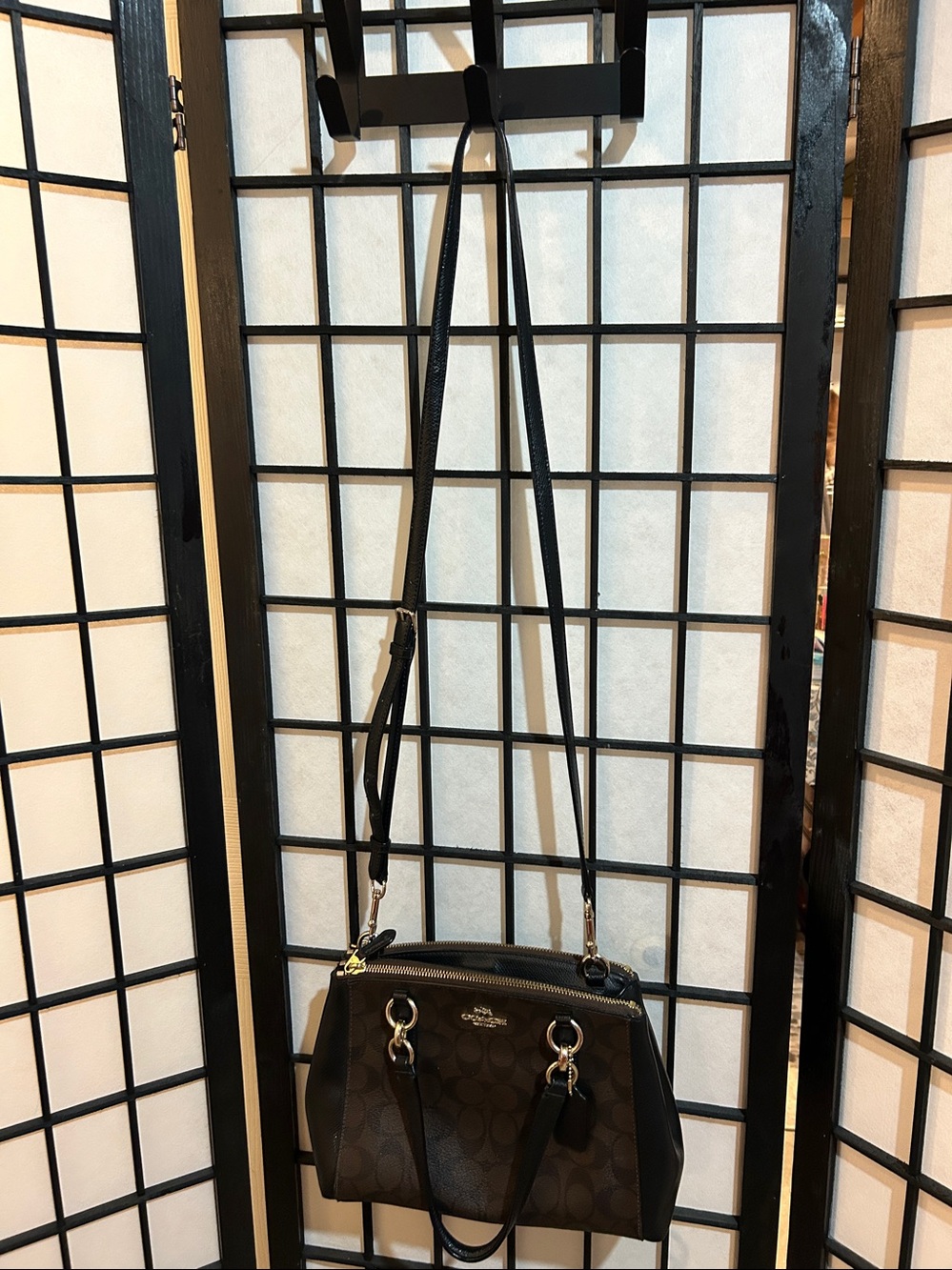Coach Brown Signature Crossbody with Gold Chain Strap